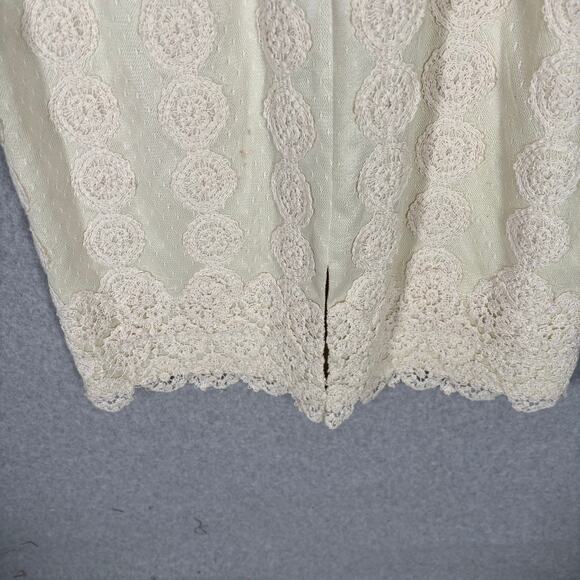 Kay Unger Crochet Dress 8 Cream Lace Pencil Cottage Beach Bride Neutral Boho - Picture 12 of 16